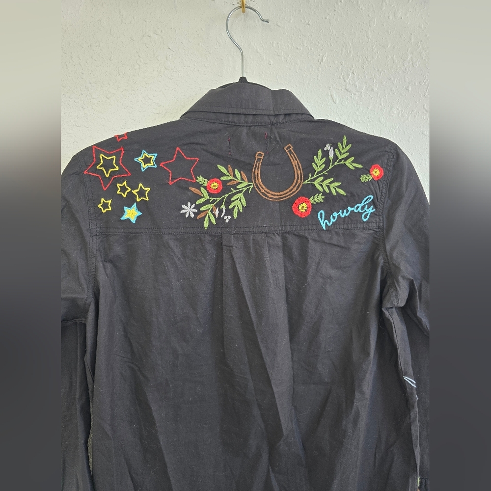 Avani Texas Western Rodeo Embroidered Black Button-Dow Top Size Small - Picture 9 of 11